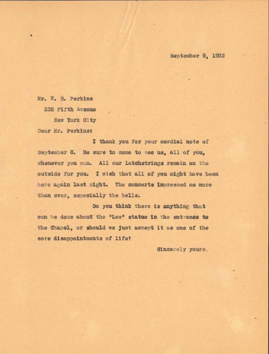 Letter, William P. Few to William R. Perkins, September 9, 1932