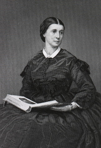 Portrait of white woman in black dress with book open on her lap