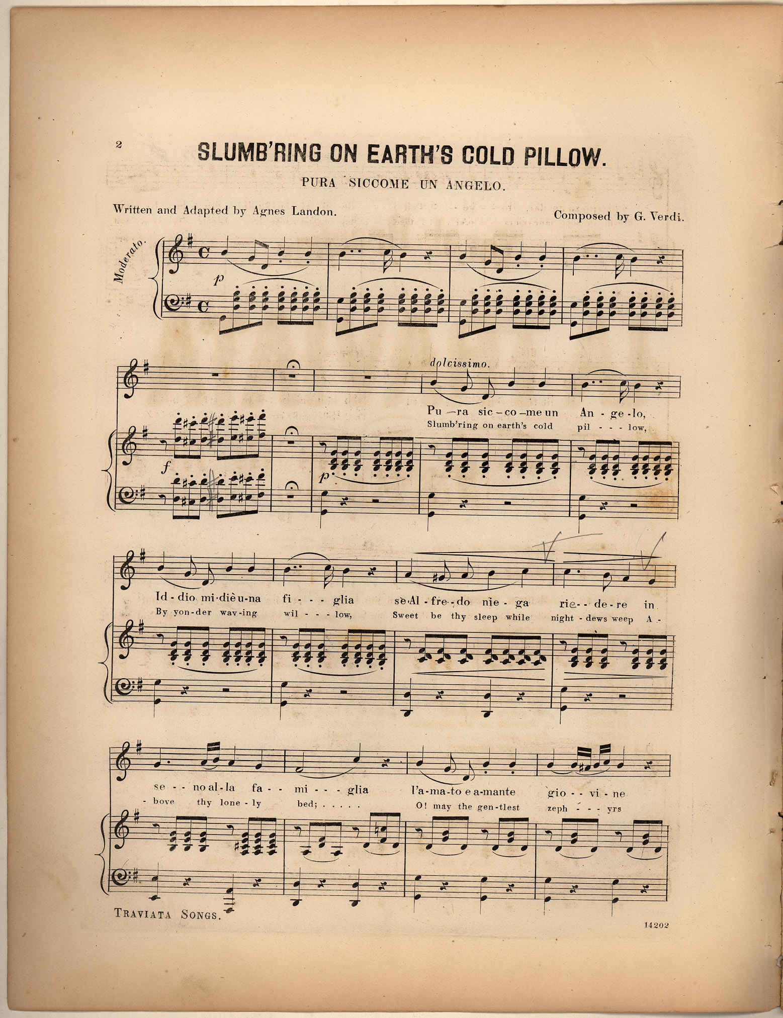 150dpi JPEG image of: Slumb'ring on earth's cold pillow; Pura siccome un angelo; Traviata