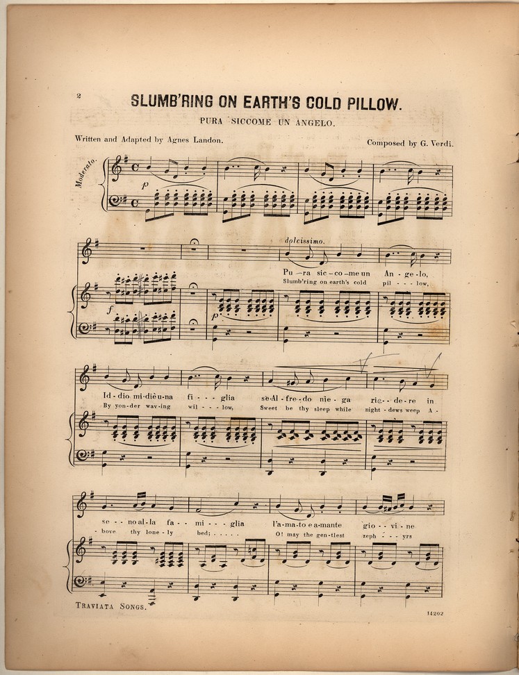 72dpi JPEG image of: Slumb'ring on earth's cold pillow; Pura siccome un angelo; Traviata