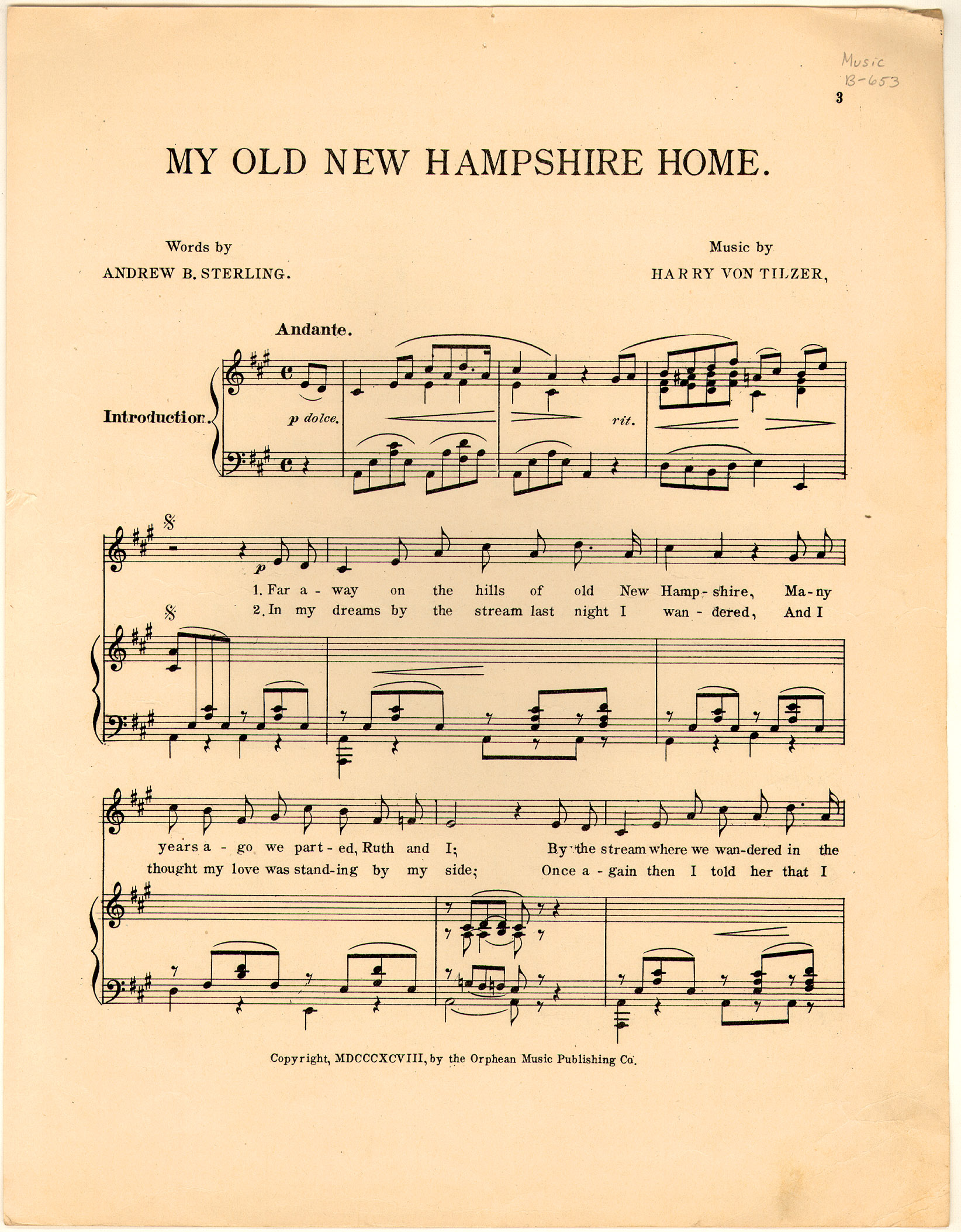 My old New Hampshire home [Historic American Sheet Music]