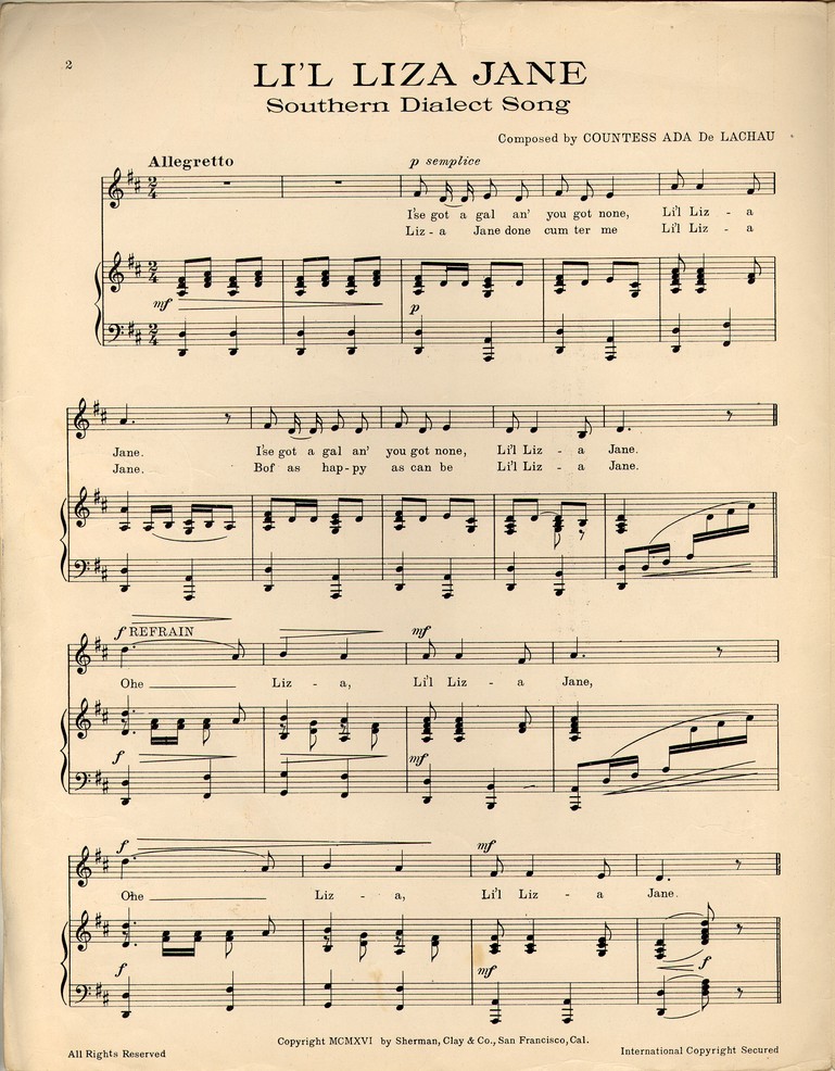 72dpi JPEG image of: Li'l Liza Jane; Come out of the kitchen; Southern dialect song