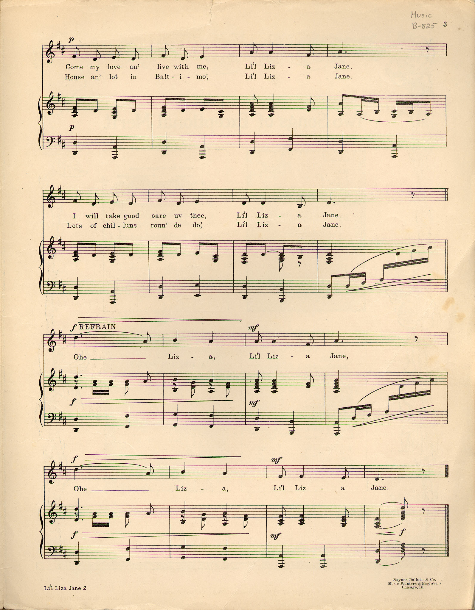 150dpi JPEG image of: Li'l Liza Jane; Come out of the kitchen; Southern dialect song