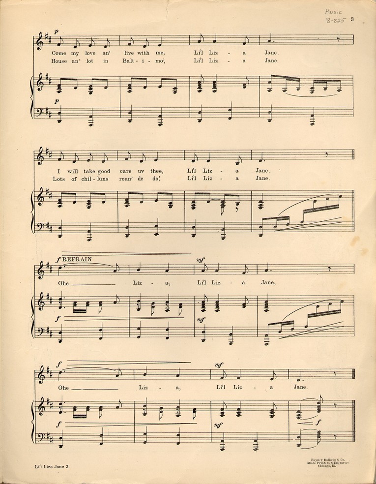 72dpi JPEG image of: Li'l Liza Jane; Come out of the kitchen; Southern dialect song