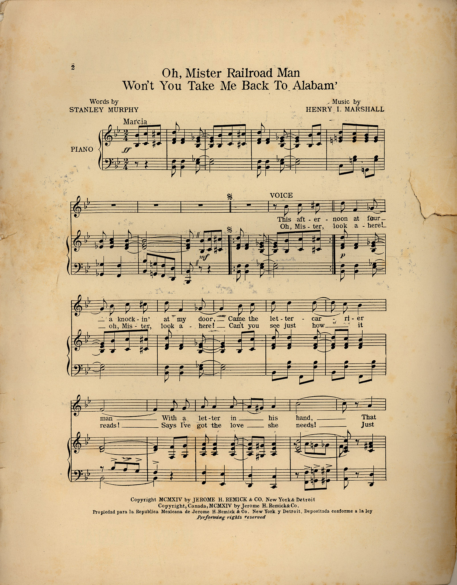 Oh Mister Railroad Man Won T You Take Me Back To Alabam Historic American Sheet Music