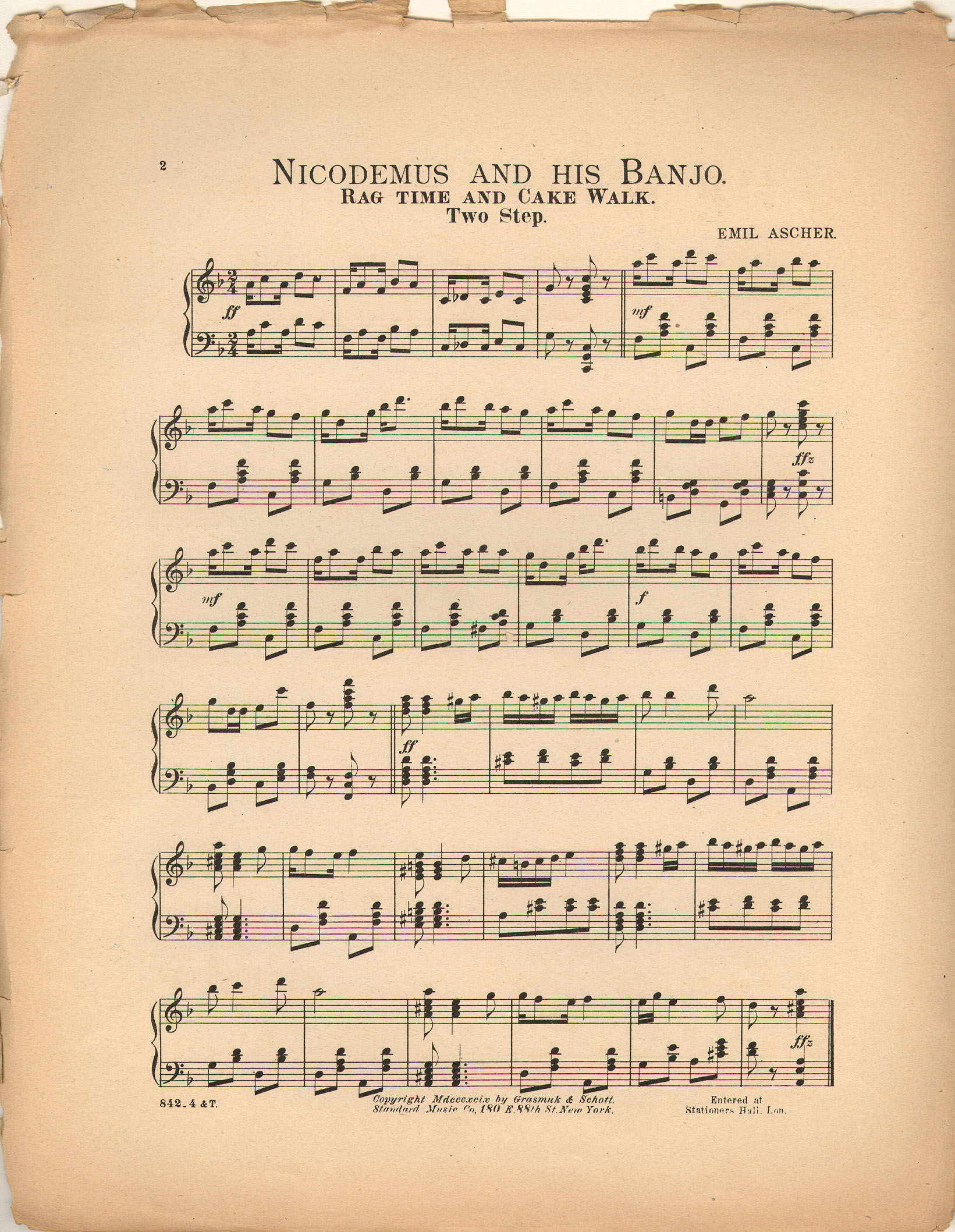 150dpi JPEG image of: Nicodemus and his banjo; Cake-walk march & two step