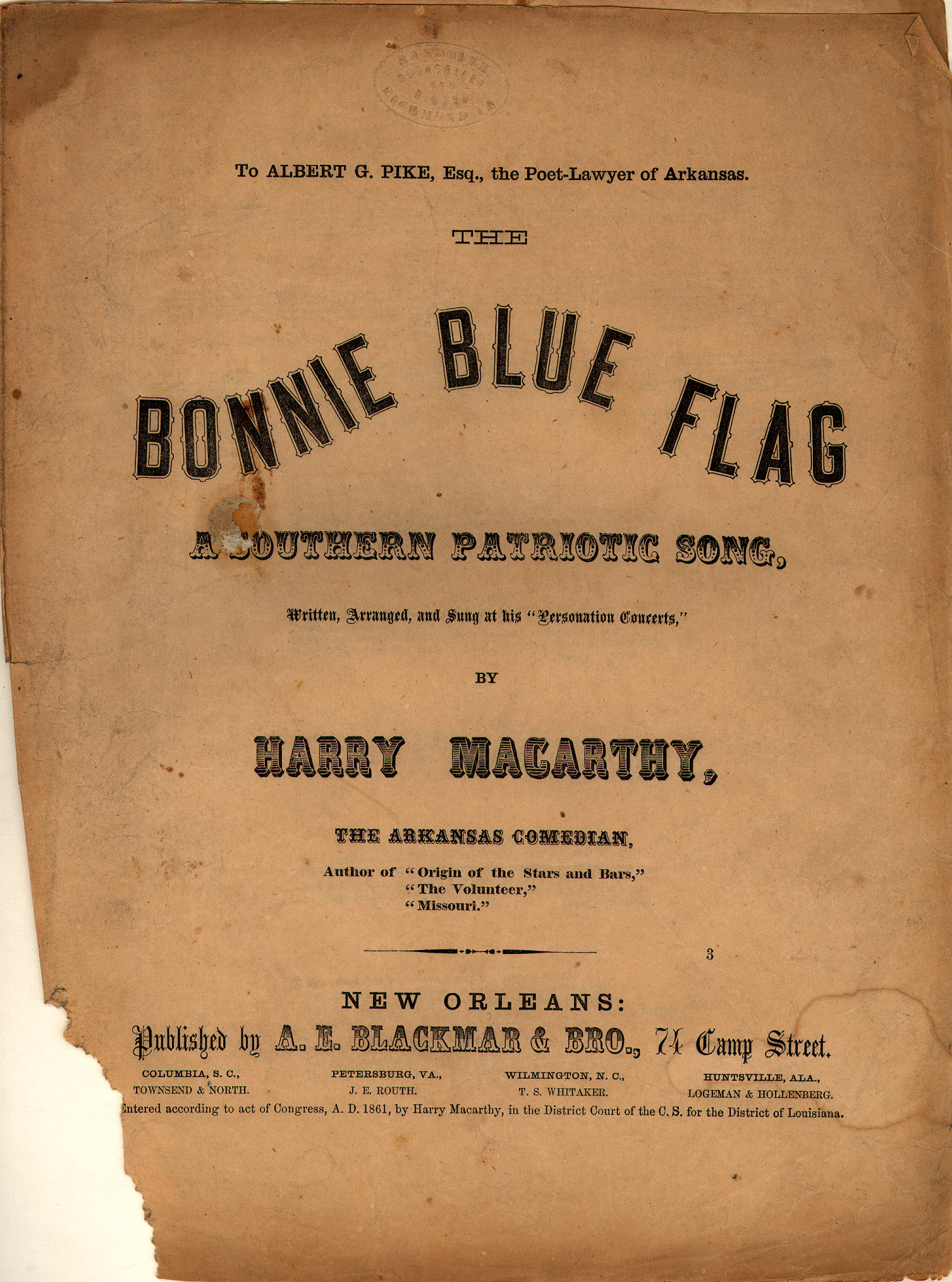 150dpi JPEG image of: Bonnie blue flag; A Southern patriotic song