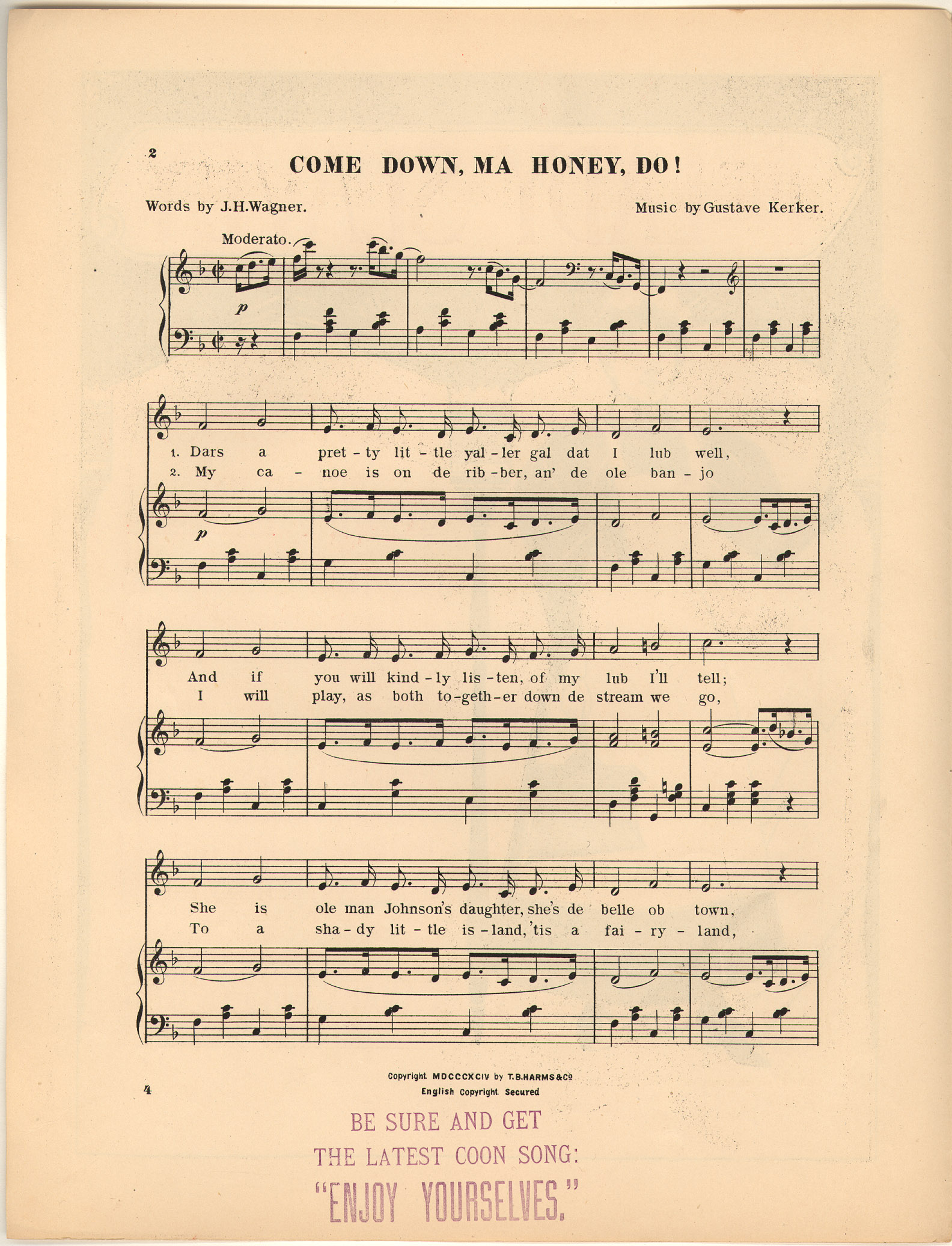 150dpi JPEG image of: Come down ma Honey do; The lady slavey