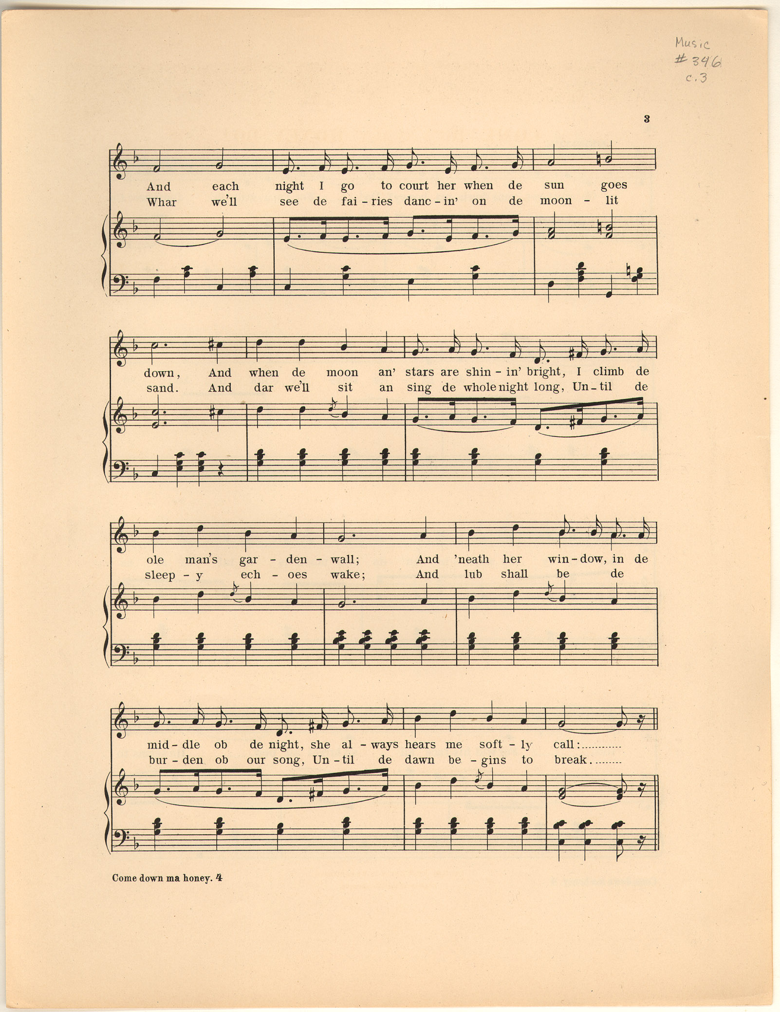 150dpi JPEG image of: Come down ma Honey do; The lady slavey