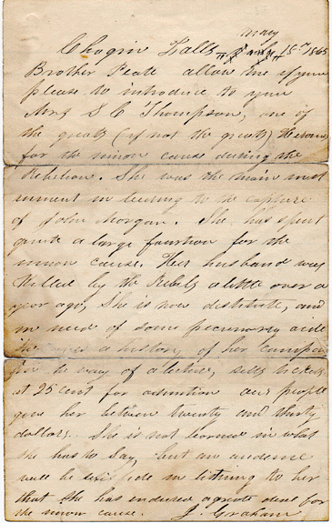 Thompson Papers - Letter from J. Graham to Brother Peate, May 18, 1865