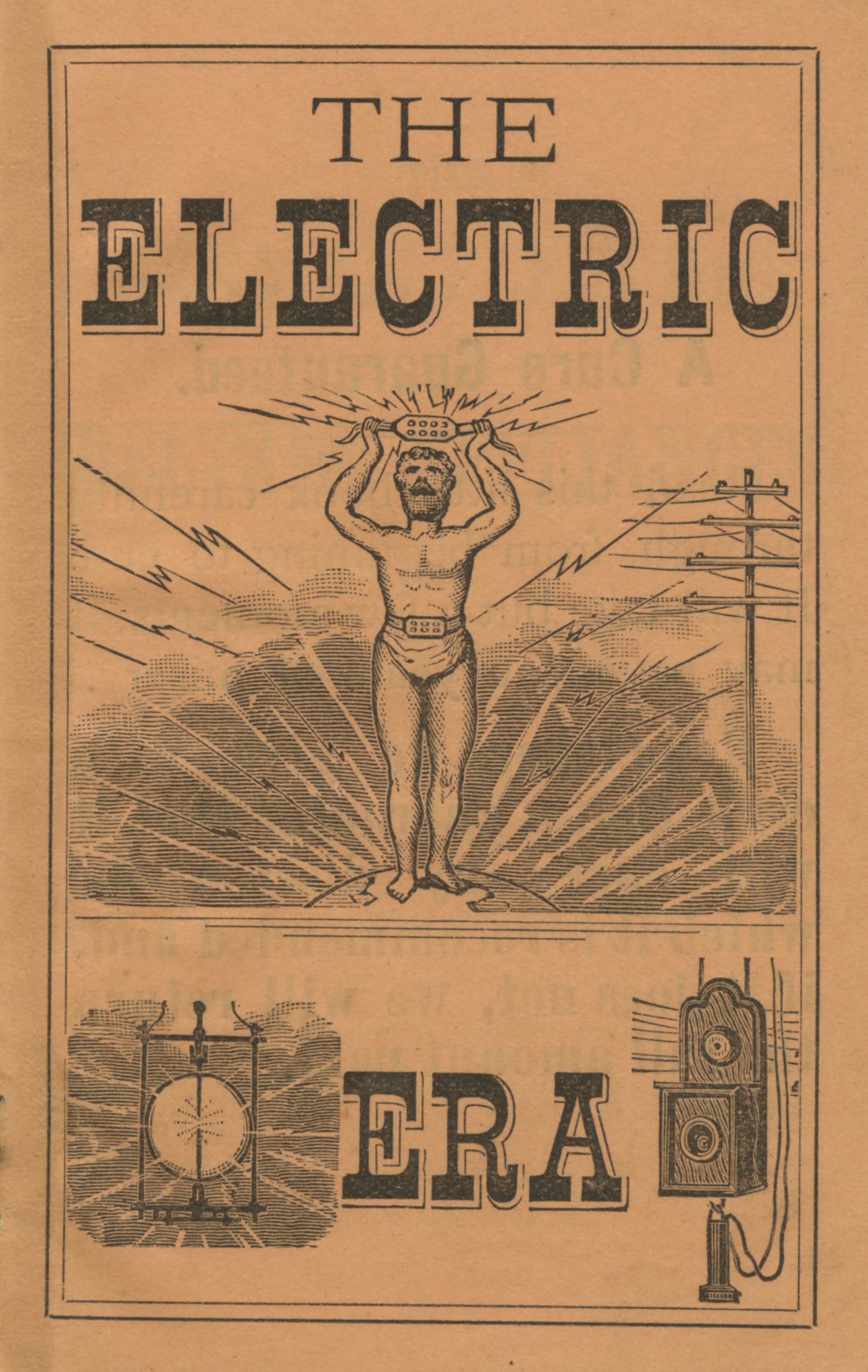 Advertisement of man harnessing electricity with bolts above his head