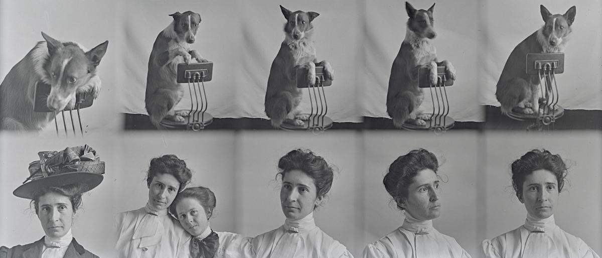 glass plate negative, portraits of people and a dog