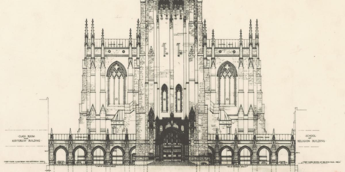 Preliminary Plans of Chapel: Basement; First Floor Plans, undated, of Duke University Chapel from the Facilities Management Department records, 1925-2014.
