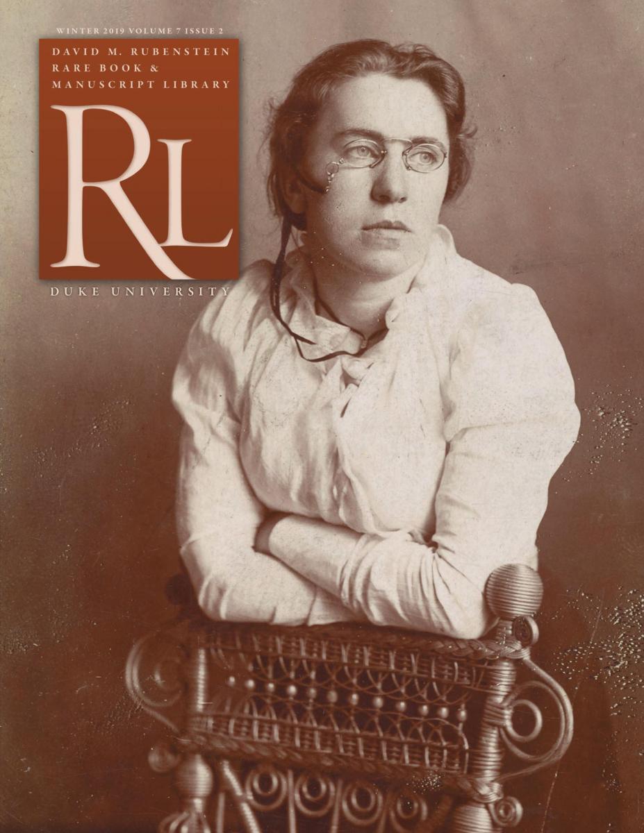 Winter 2019 issue cover featuring a young Emma Goldman, seated, looking off into the distance