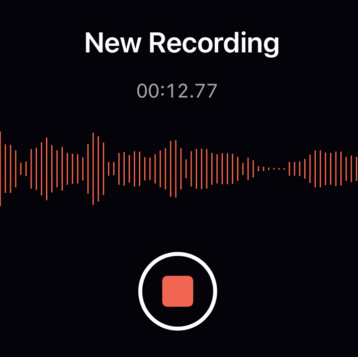 Audio Recording Graphic with black background and red soundwave
