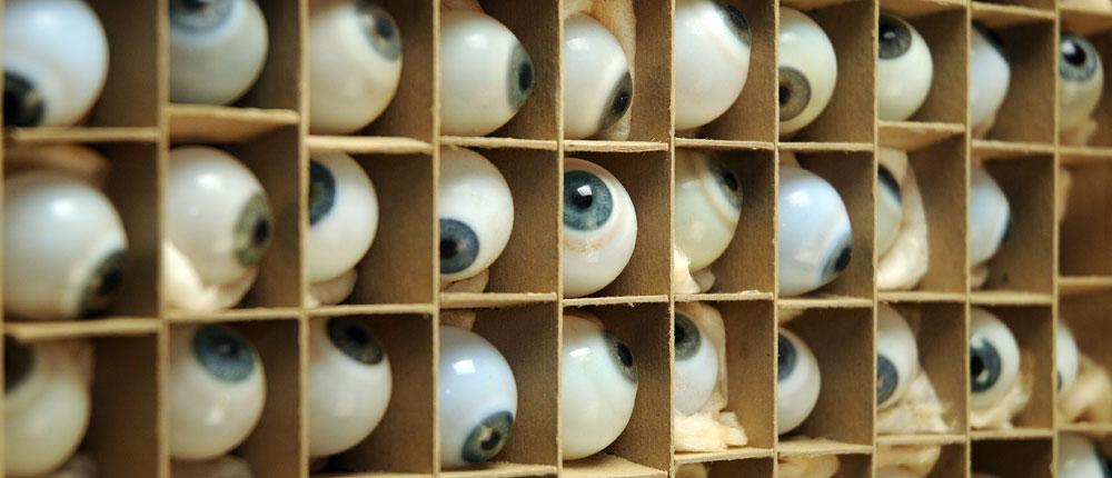 Artificial glass eyeballs.
