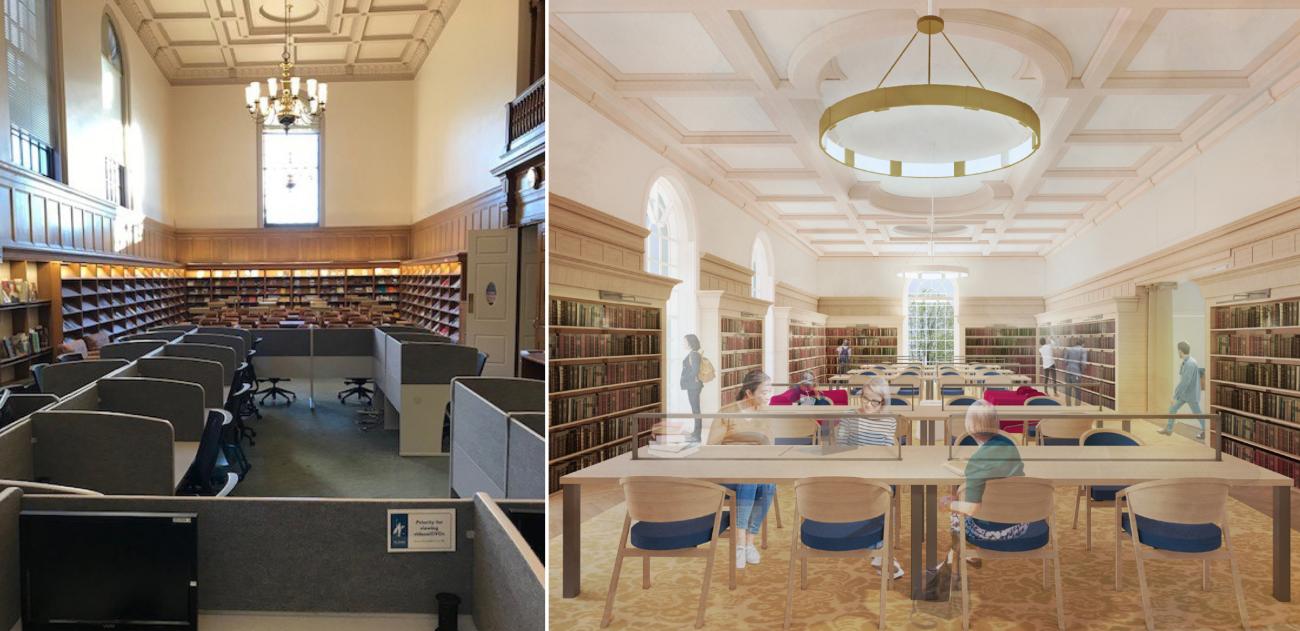View of the Few Reading Room, before and after renovation.
