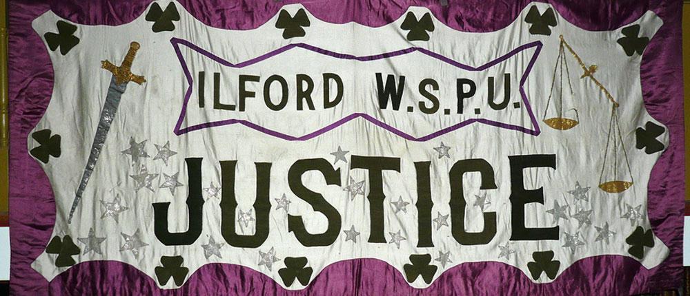Women's Social and Political Union banner, Ilford (London), ca. 1909